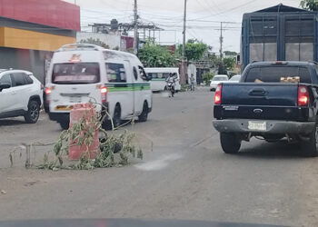 Advierten con ramas y fantasma por bache