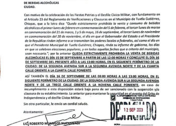 Habrá ley seca en Tuxtla