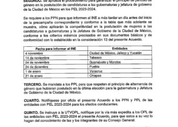 Emiten acuerdo de paridad de género