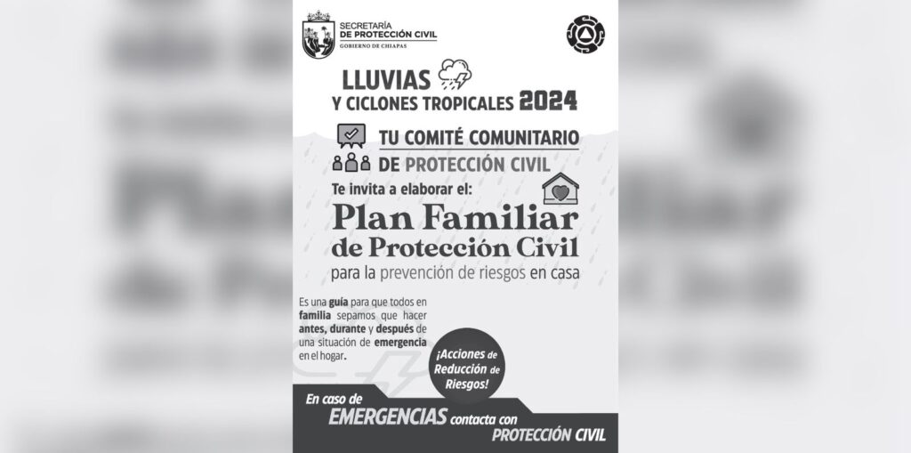 Por las lluvias y ciclones tropicales 2024, tu Comité Comunitario de Protección Civil te invita a elaborar tu estrategia para la prevención de riesgos en casa.