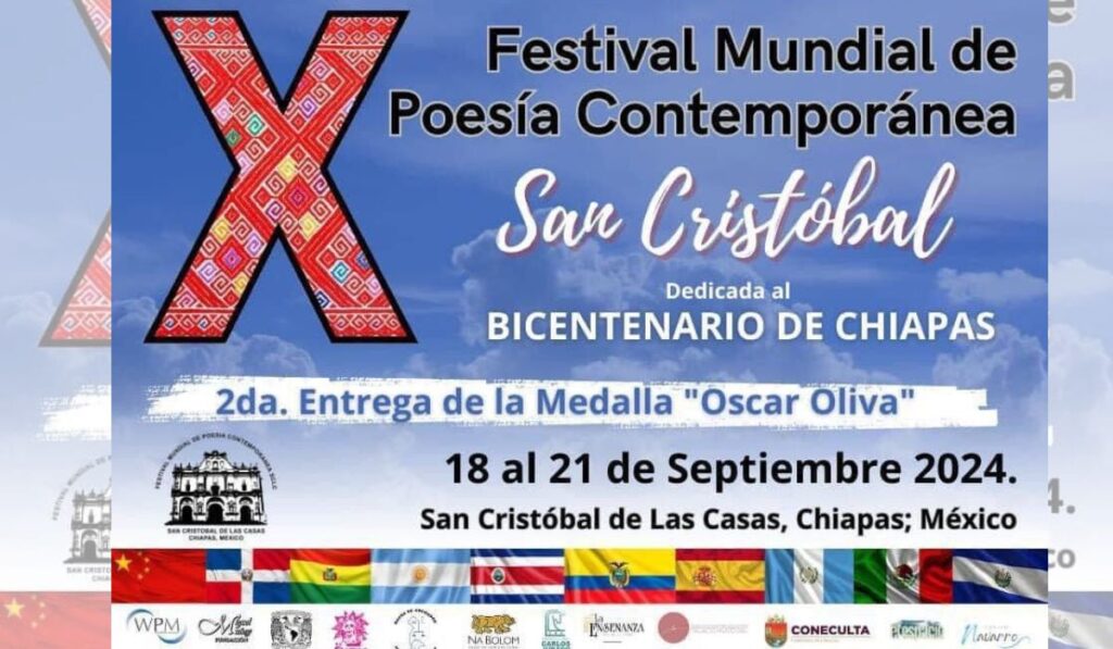 Del 18 al 21 de septiembre, grandes poetas internacionales se reúnen en San Cristóbal de Las Casas para el Décimo Festival Mundial de Poesía Contemporánea.