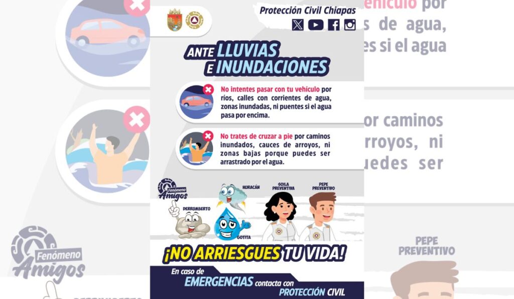 Ante las lluvias e inundaciones, sigue las recomendaciones de Protección Civil y mantente seguro.