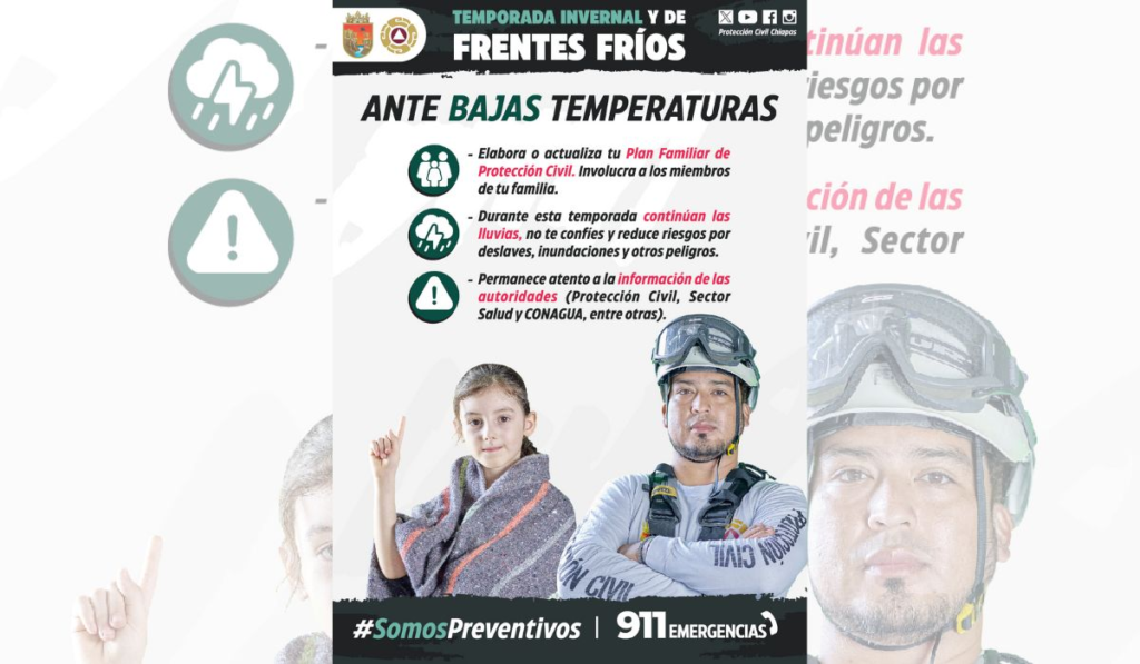 La temporada invernal trae consigo bajas temperaturas y lluvias que pueden aumentar los riesgos de deslaves e inundaciones. Sigue los avisos oficiales de Protección Civil, Salud y CONAGUA para mantenerte informado y actúa a tiempo