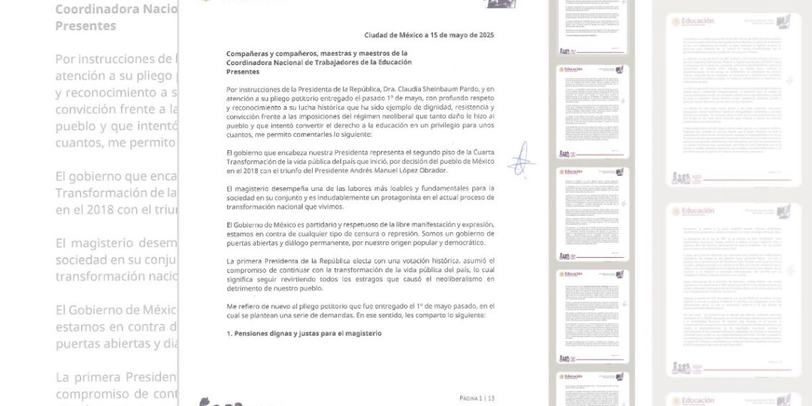 La Secretaría de Educación Pública respondió al pliego petitorio de la CNTE con propuestas sobre pensiones, salarios, justicia laboral y la transformación educativa de la 4T.