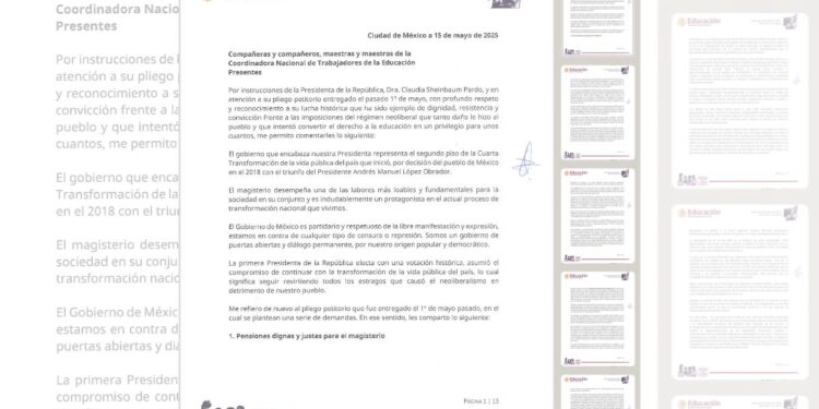La Secretaría de Educación Pública respondió al pliego petitorio de la CNTE con propuestas sobre pensiones, salarios, justicia laboral y la transformación educativa de la 4T.