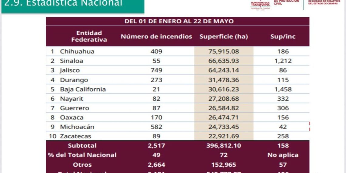 El estado disminuyó en 87 % su superficie afectada por incendios forestales en 2025.