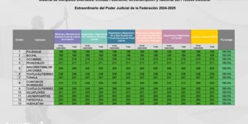 El Instituto Nacional Electoral (INE) en Chiapas informó este domingo 9 de junio a las 20:00 horas la conclusión oficial del cómputo distrital en los 13 consejos de la entidad, en el marco de la primera elección nacional para integrar el Poder Judicial de la Federación.