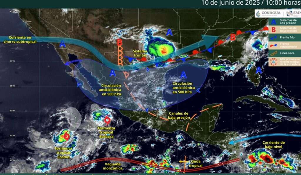 Prevén lluvias intensas, descargas eléctricas, vientos fuertes y oleaje elevado en la costa.