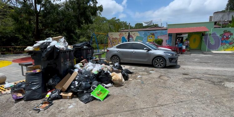 Vecinos reportaron desbordamiento de basura cerca de un kínder.