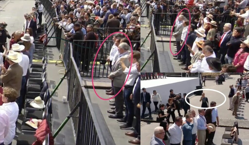 La escena fue capturada desde distintos ángulos por asistentes y reporteros al evento de la presidenta Claudia Sheinbaum en el Zócalo de la CDMX.