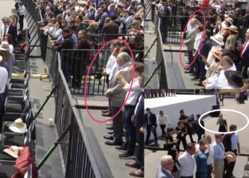 La escena fue capturada desde distintos ángulos por asistentes y reporteros al evento de la presidenta Claudia Sheinbaum en el Zócalo de la CDMX.