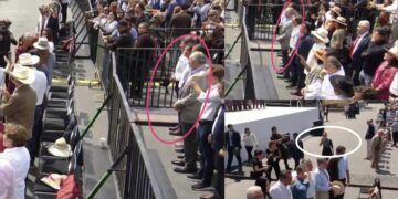 La escena fue capturada desde distintos ángulos por asistentes y reporteros al evento de la presidenta Claudia Sheinbaum en el Zócalo de la CDMX.