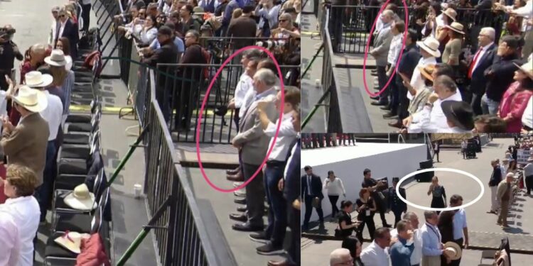 La escena fue capturada desde distintos ángulos por asistentes y reporteros al evento de la presidenta Claudia Sheinbaum en el Zócalo de la CDMX.