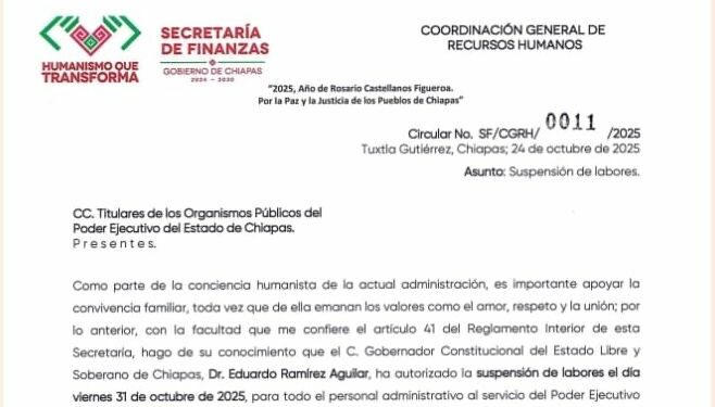 Dependencias estatales suspenderán labores el viernes 31 de octubre.