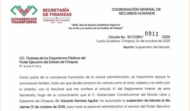 Dependencias estatales suspenderán labores el viernes 31 de octubre.