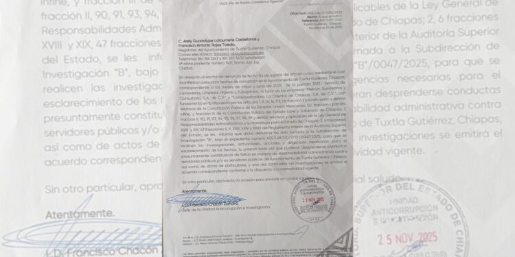 Diario Ultimátum no se equivoca. La Auditoría Superior del Estado indaga denuncias contra el Ayuntamiento de Tuxtla que encabeza Ángel Torres Culebro.